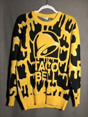 Taco Bell Drippy Nacho Ugly Christmas Sweater Medium Yellow Ripple Junction Rare